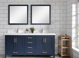 Its white surface is reminiscent of an artistic alabaster sculpture. Armada 60 Blue Double Sink Bathroom Vanity York Taps