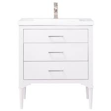 Boasting a solid neutral finish features two drawers and one cabinet for keeping crisp towels, cleaning supplies, and other bathroom essentials. Design Element S01 30 Wt Mason 30 Inch Bath Vanity In White