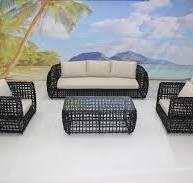 Foshan 4 Pieces Black Synthetic Rattan Garden Lounge Sofa ...