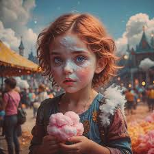 A beautiful child eating cotton