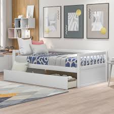 Benjara 75.5 transitional wood day bed storage with drawer front in white by benjara. Euroco Twin Size Wooden Daybed With Large Storage Drawers White Walmart Com Walmart Com