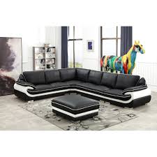 Free fabric swatches · satisfaction guaranteed · free delivery Black And White Modern Contemporary Real Leather Sectional Living Room Furniture Set With Ottoman Sale