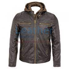 Rubbed Leather Jacket With Hood Leather Jacket Men Leather Jacket Style Men S Leather Jacket