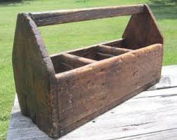 Primitive Antique Wooden Tool Tote Vintage Carpenters Caddy Garden Rustic Wooden Box Industrial Decor Wood Tool Box Rustic Wooden Box Old Wooden Boxes