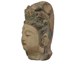 Vintage Rustic Wooden Carved Kwan Yin Bodhisattva Head Statue cs5041E