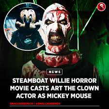 Art The Clown will be becoming Mickey the Mouse in the upcoming Steamboat  Willie live-action horror movie! 😱🐭 #ArtTheClown #MickeyMouse  #SteamboatWillie #Terrifier