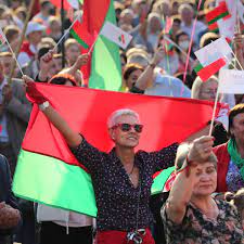 The used colors in the flag are red, white, green. How The Two Flags Of Belarus Became Symbols Of Confrontation Belarus The Guardian