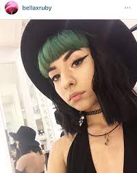 Green Bangs And Black Hair Bellaxruby Hair Color For Black Hair Black Hair Dye Burgundy Hair Dye