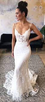 Spaghetti Straps White Mermaid Wedding Dresses For Bride Vintage Lace Long Wedding Dre Lace Wedding Dress Vintage Wedding Dresses Lace Lace Beach Wedding Dress