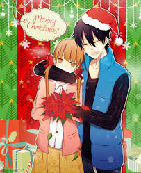 Christmas tree, toy train, blue, xmas. Christmas Anime Couple My Little Monster Anime Christmas Anime My Little Monster