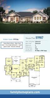 Farmhouse style house plan 4 beds 3 5 baths 3493 sq ft 56 222 victorian plans country. Ranch Style House Plan 51987 With 4 Bed 4 Bath 3 Car Garage Ranch Style House Plans Craftsman House Plans Ranch Style Homes