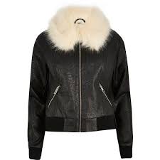 River Island Black Faux Fur Collar Jacket Faux Leather Bomber Jacket Fur Collar Jacket Jackets