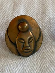 Vintage Copper Asian Face Screwback Earrings
