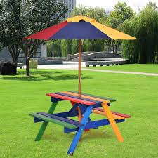 Oypla Kids Childrens Picnic Bench Table Set With Parasol Outdoor Garden Furnitur For Sale Ebay