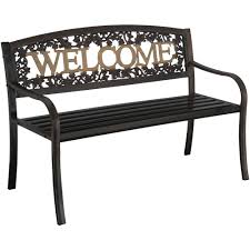 Shop for metal outdoor dining chairs at bed bath & beyond. Leigh Country Outdoor Metal Welcome Bench Black And Gold Walmart Com Walmart Com
