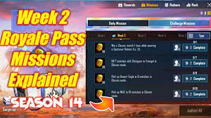 Season 14 Week 2 Royale Pass Missions Explained Pubg Mobile Week 2 Rp Missions Pubg Season 14 Youtube