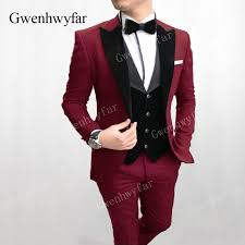 Would it be ok to wear a dark red suit with a black trench coat? Gwenhwyfar Formal Men Suits Dark Red Wedding Groom Suit With Velvet Vest Tuxedo For Men Wedding Suits Prom Best Man Wear 3 Piece Suits Aliexpress