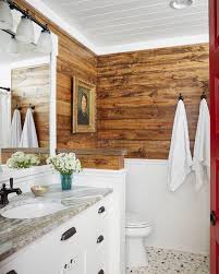 This Bathroom From Hgtvmagazine Features Stained Shiplap Walls And A Painted Ceiling Click The Linkin Lake House Bathroom Rustic Lake Houses Lakehouse Decor