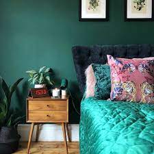 Check spelling or type a new query. Beautiful Green Wall Vintage Bedside Table Dark Blue Velvet Button Back Headboard And Green Satin Bed Spr Bedroom Green Green Headboard Bedroom Art Above Bed