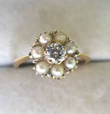 Victorian Diamond Pearl Ring Sigh Pearl And Diamond Ring Vintage Engagement Rings Jewelry