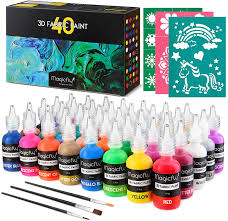 To thin and mix paint for acrylic pouring you will use two main ingredients: Amazon Com 3d Fabric Paint Magicfly 40 Colors Permanent Textile Paint With 3 Brushes And Stencils Permanent Fabric Paint With Fluorescent Glow In The Dark Glitter Metallic Colors For Clothing T Shirt Glas