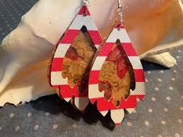 Pink and White Leather and Cork Earrings