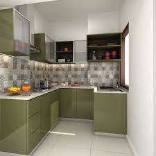 u shaped olive green modular kitchen by