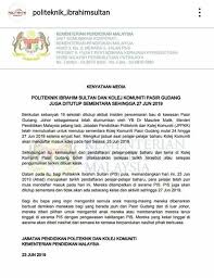 Jmsk politeknik premier ibrahim sultan. Pis On Twitter Info Terbaru Pis Ditutup Sehingga 27 Jun 2019 Untuk Maklumat Lanjut Boleh Lihat Di Fb Politeknik Ibrahim Sultan Ig Seperti Dibawah Mpppisofficial Policonfess Https T Co Vh76i18siq