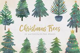 Download Watercolor Christmas Trees Clip Art Png 1007381 Illustrations Design Bundles