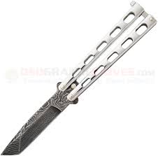 A balisong, also known as a fan knife, butterfly knife or batangas knife, is a type of folding pocketknife that originated in the philippines. Bear Son Damascus Butterfly Knife Tanto Stainless Steel 4 125 In Ss14ad Osograndeknives
