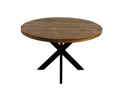 This round mango wood dining table with the weathered teak finish is a beautiful complement to any reclaimed wood or mixed media dining room. Round Dining Table O120 Cm Rustic Mango Wood Iron Tables Table Tops Henk Schram Meubelen