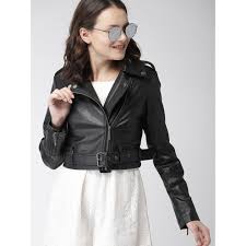 Mast Harbour Women Black Full Sleeve Solid Biker Jacket Biker Jacket Jackets Full Sleeve
