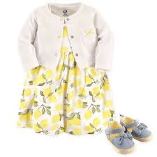 Another less expensive than it looks brand that's stiff competition for target's cat & jack line, hudson baby/hudson children sells stylish basics. Hudson Baby 4 Piece Lemons Dress Cardigan And Shoe Set In Yellow Buybuy Baby