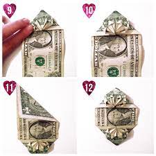 Fold the white margin on the right side of the bill in and crease. How To Make A Money Heart Origami