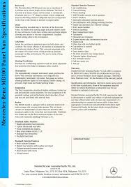2000 Mercedes Benz Mb100 Mb100d Panel Van Specifications Double Sided Sheet Side 2 Aussie Brochure Mercedes Benz Mercedes Stress
