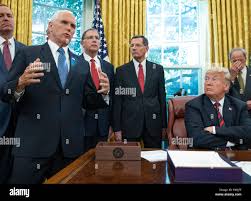 United States Vice President Mike Pence Speaks To The Press Pool After Us President Donald J Trump Signing S 3021 America S Water Infrastructure Act Of 2018 In The Oval Office Of The White