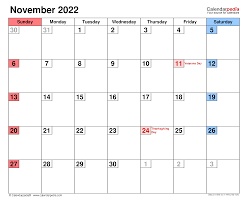 November 2022 Calendar Templates For Word Excel And Pdf