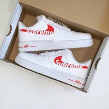 Supreme Air Force 1 Ones Custom Shoes By Macusshop On Etsy Https Www Etsy Com Listing 724657132 Supreme Air Force In 2020 Nike Shoes Air Force White Nike Shoes Nike