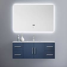 Floating shelves seem like magic. Lexora Geneva 48 Inch Navy Blue Floating Single Bathroom Vanity
