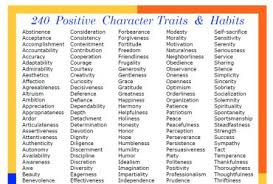 printables list of positive personality character traits