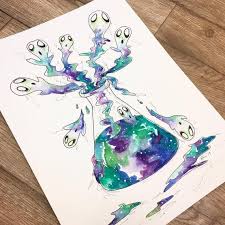 Galaxy Ghost Art Print Science Beaker Colourful Illustration Creepy Cute Ghosts Weird Odd Gift Weird Drawings Creepy Drawings Science Drawing