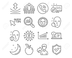 Set Of Face Search Chart And Group Icons Quick Tips Resilience And Online Documentation Signs Face Detect Data Analysis Symbols Find User