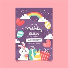 Everybody you know has a birthday! Free Vector Children S Birthday Invitation Template With Bunny And Rainbow