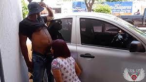 Fucking on the public street with a big black cock (BBC) outdoors while  people and cars pass by. Real sexual exhibitionism of this shemale  (transex) in public. Blowjob and anal fuck with