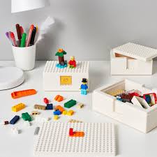 Bygglek Lego Box With Lid Set Of 3 White Ikea In 2021 Lego Set Display Lego Display Lego Boxes