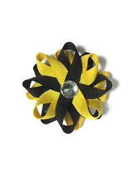 Black And Yellow Hair Bow Black Yellow 2 5 Quot Hair Bow Handmade No Slip Clip Or Barrette Made To Order Yellow Black Hair Black Hair Bows Handmade Hair Bows Girl Hair Bows