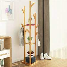 Natural Bamboo Coat Rack Stand Clothes Hanger Hat Jacket Bag Umbrella Scarf Hook Bag Standing Coat Rack Coat Hanger Stand Coat Rack