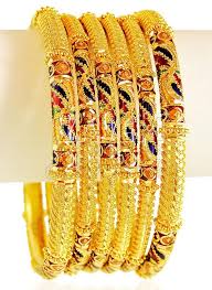 22k Meena Bangle Set 4 Pc Gold Jewelry Stores Gold Jewelry Sets Italian Gold Jewelry