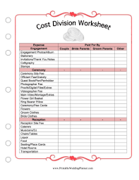Cost Division Worksheet Wedding Planner Printables Wedding Planning Binder Wedding Budget Planner