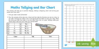 smartie maths tallying and bar chart worksheet worksheet